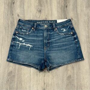 American Eagle Outfitters Casual Blue Distressed Denim High Rise Mom Jean Shorts